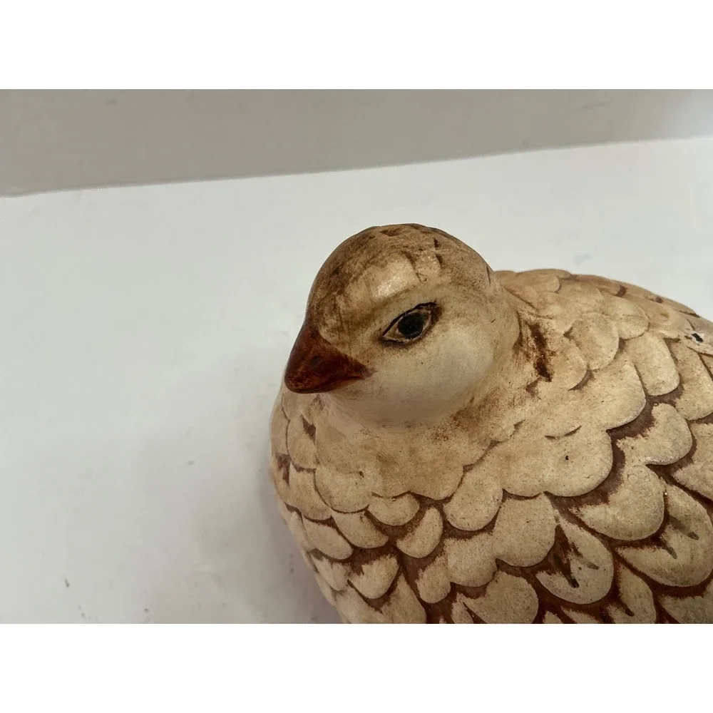 Vintage Ceramic Quail Figurine Hand Painted Bird Decor Tan Brown Small